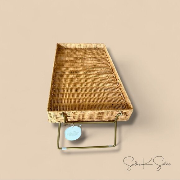 Natural Woven Tray Brass Handles & Foldable Legs - Hearth & Hand Magnolia Target - Picture 7 of 9
